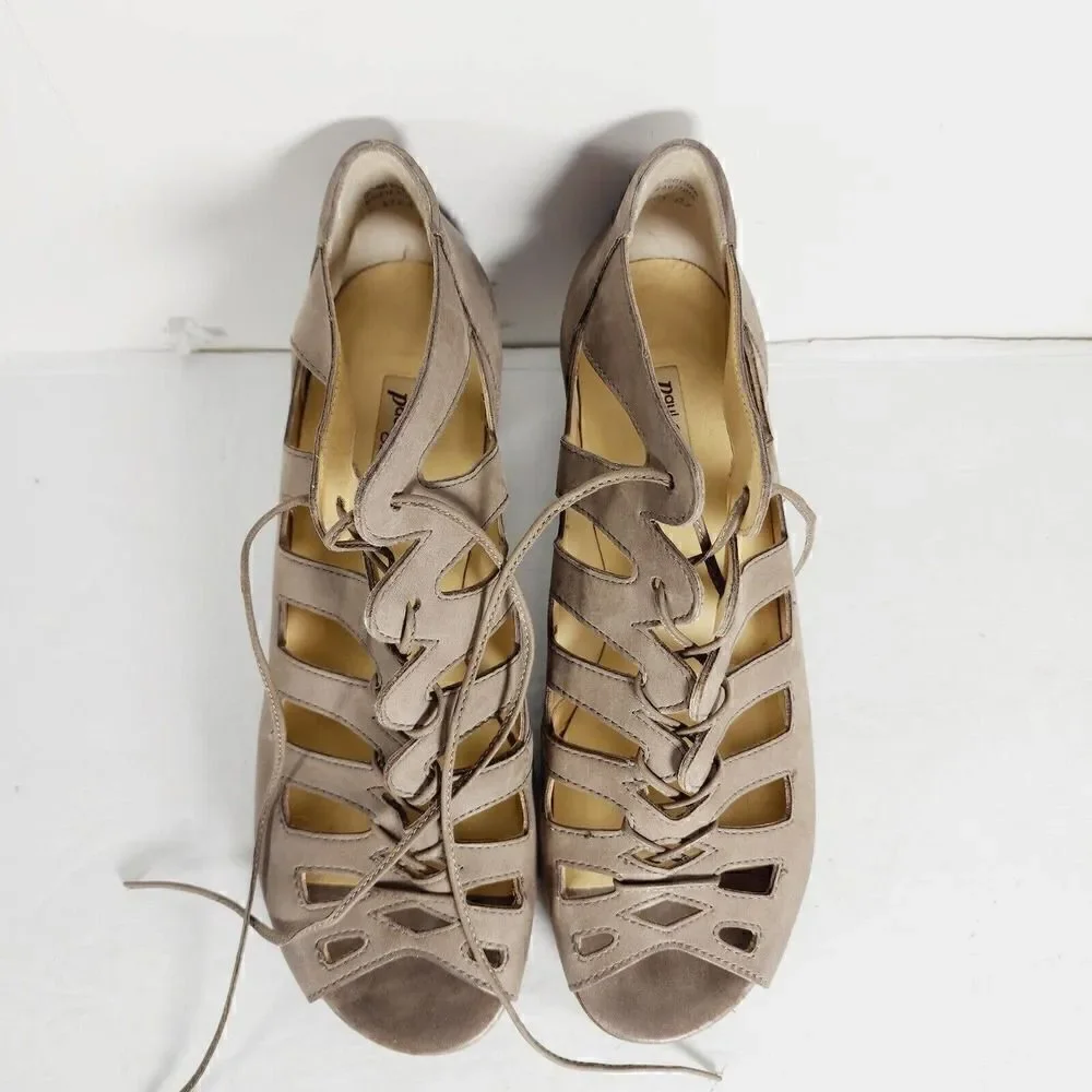 Paul Green Women's Prague UK 6,5 US 9 Tan Leather Lace-Up Peep Toe Heel Sandals